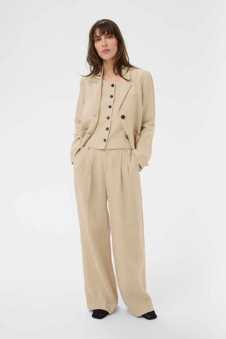 Pantalon en lin à rayures Aliya - Coupe droite et style décontracté