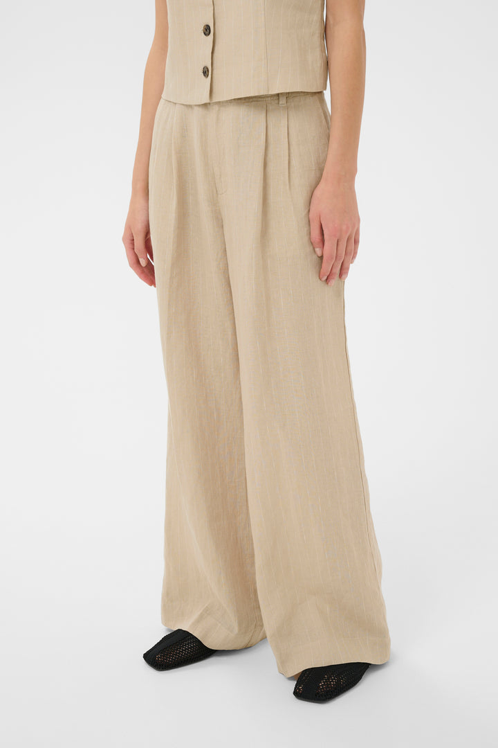 Pantalon en lin à rayures Aliya - Coupe droite et style décontracté