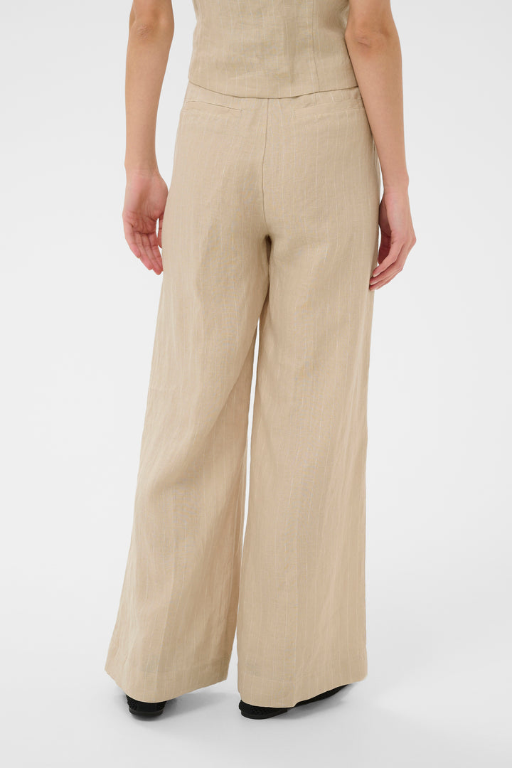 Pantalon en lin à rayures Aliya - Coupe droite et style décontracté