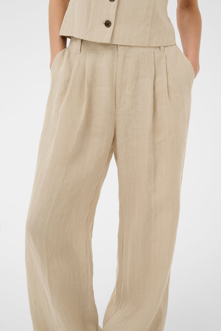 Pantalon en lin à rayures Aliya - Coupe droite et style décontracté