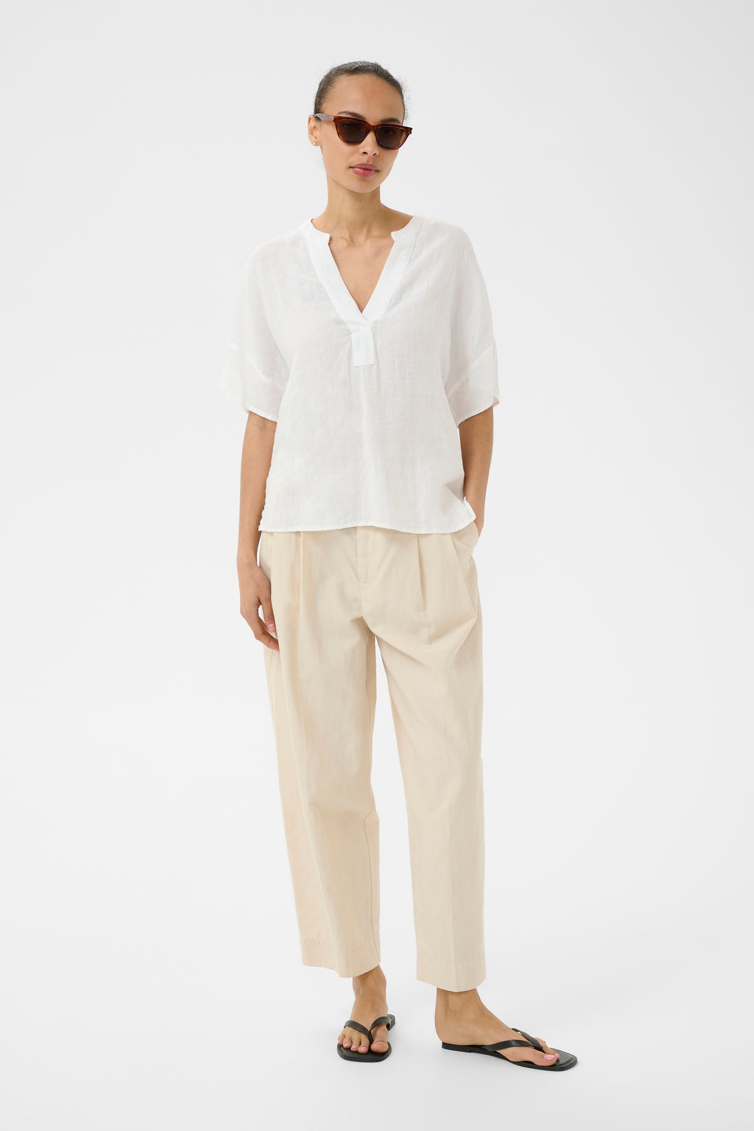 Blouse Brinnie en lin naturel – Léger à manches courtes
