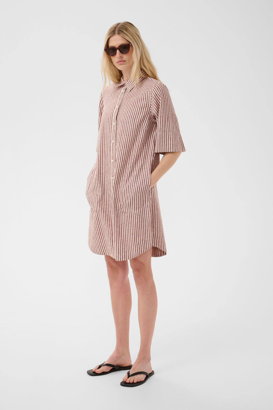 Robe chemise en lin et coton Berrit - Légère et respirante à fines rayures