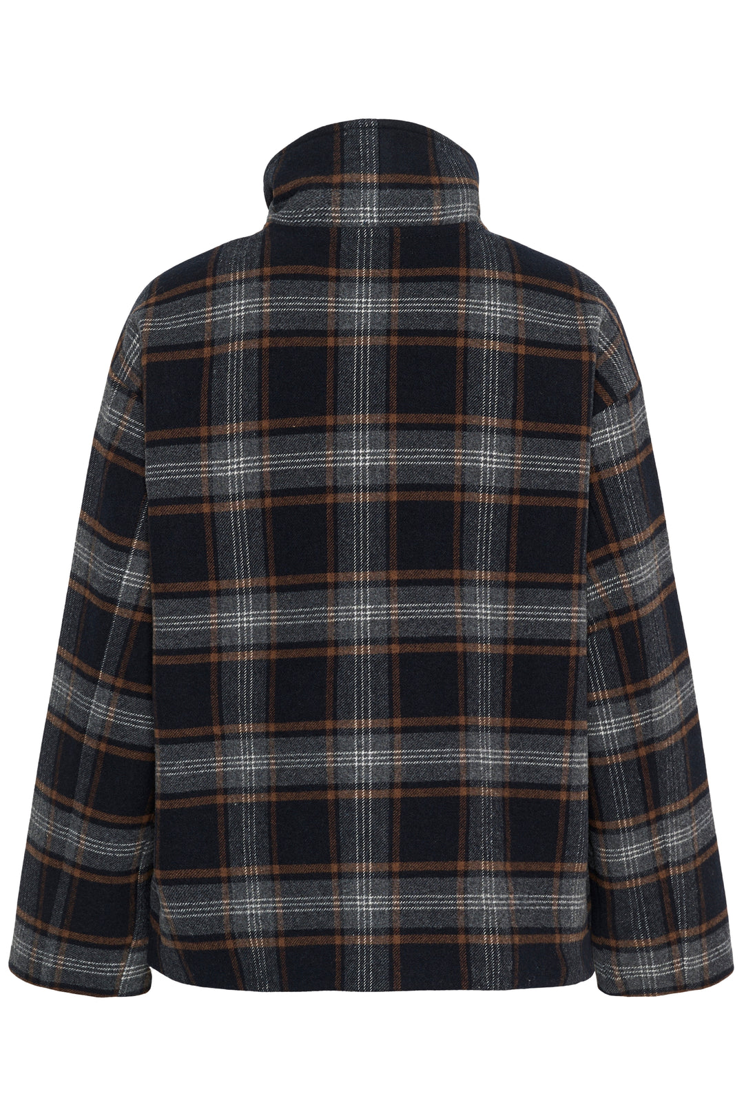 Veste en laine recyclée Celly - Motif à carreaux et col montant structuré
