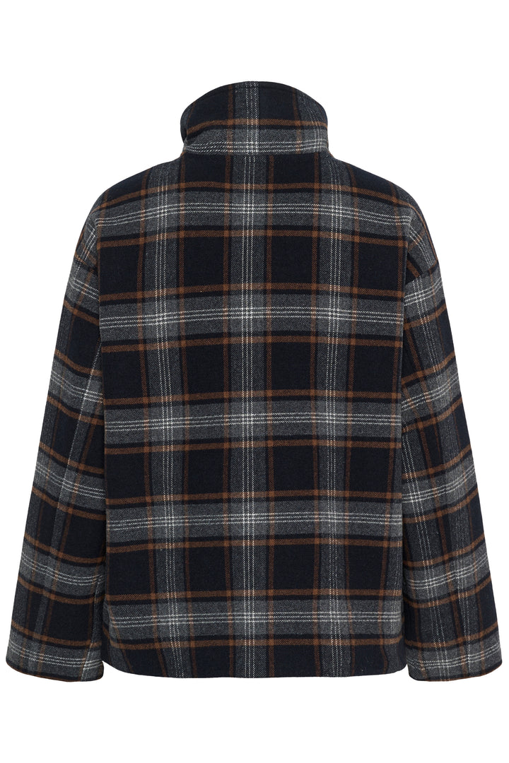 Veste en laine recyclée Celly - Motif à carreaux et col montant structuré