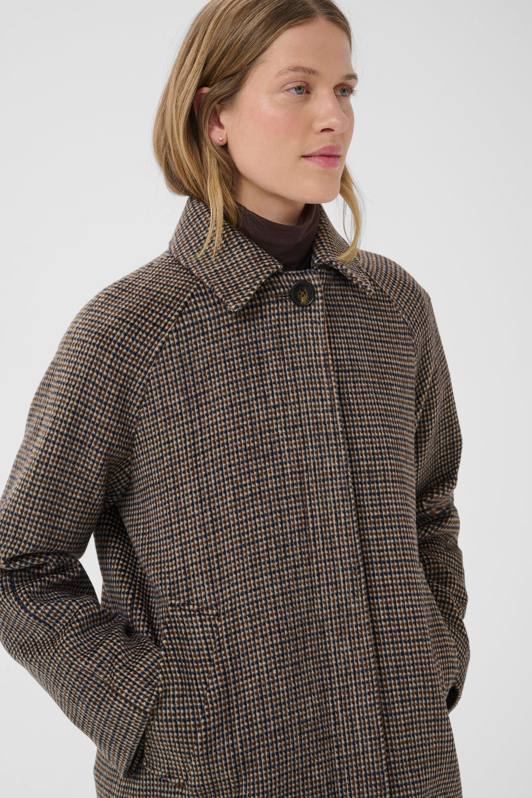 Manteau en laine recyclée Catherin - Long au motif pied-de-poule