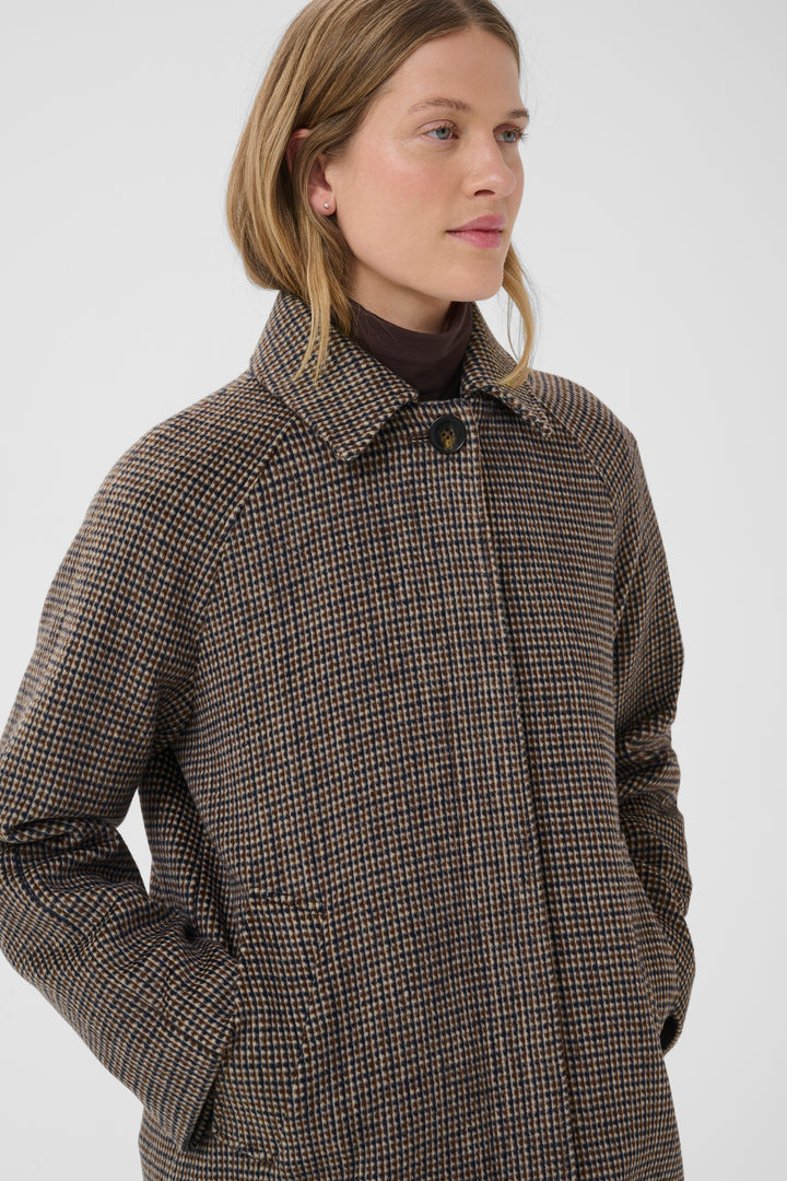 Manteau en laine recyclée Catherin - Long au motif pied-de-poule