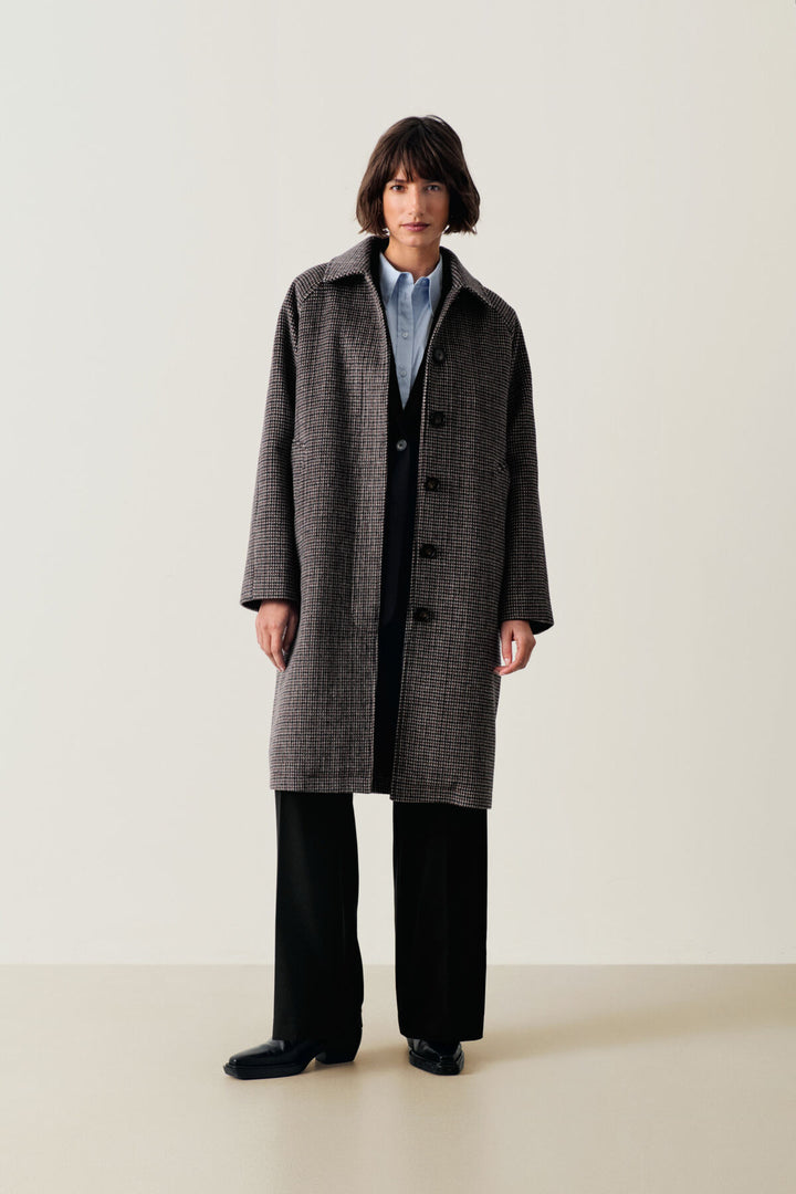 Manteau en laine recyclée Catherin - Long au motif pied-de-poule