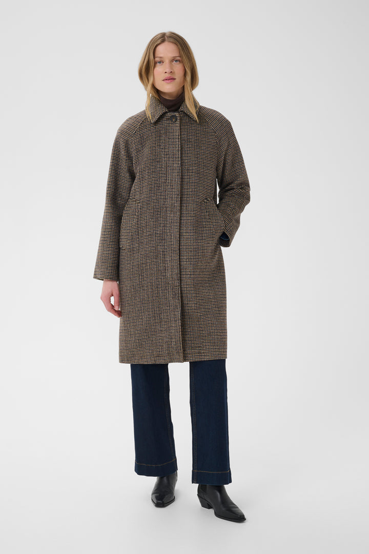 Manteau en laine recyclée Catherin - Long au motif pied-de-poule