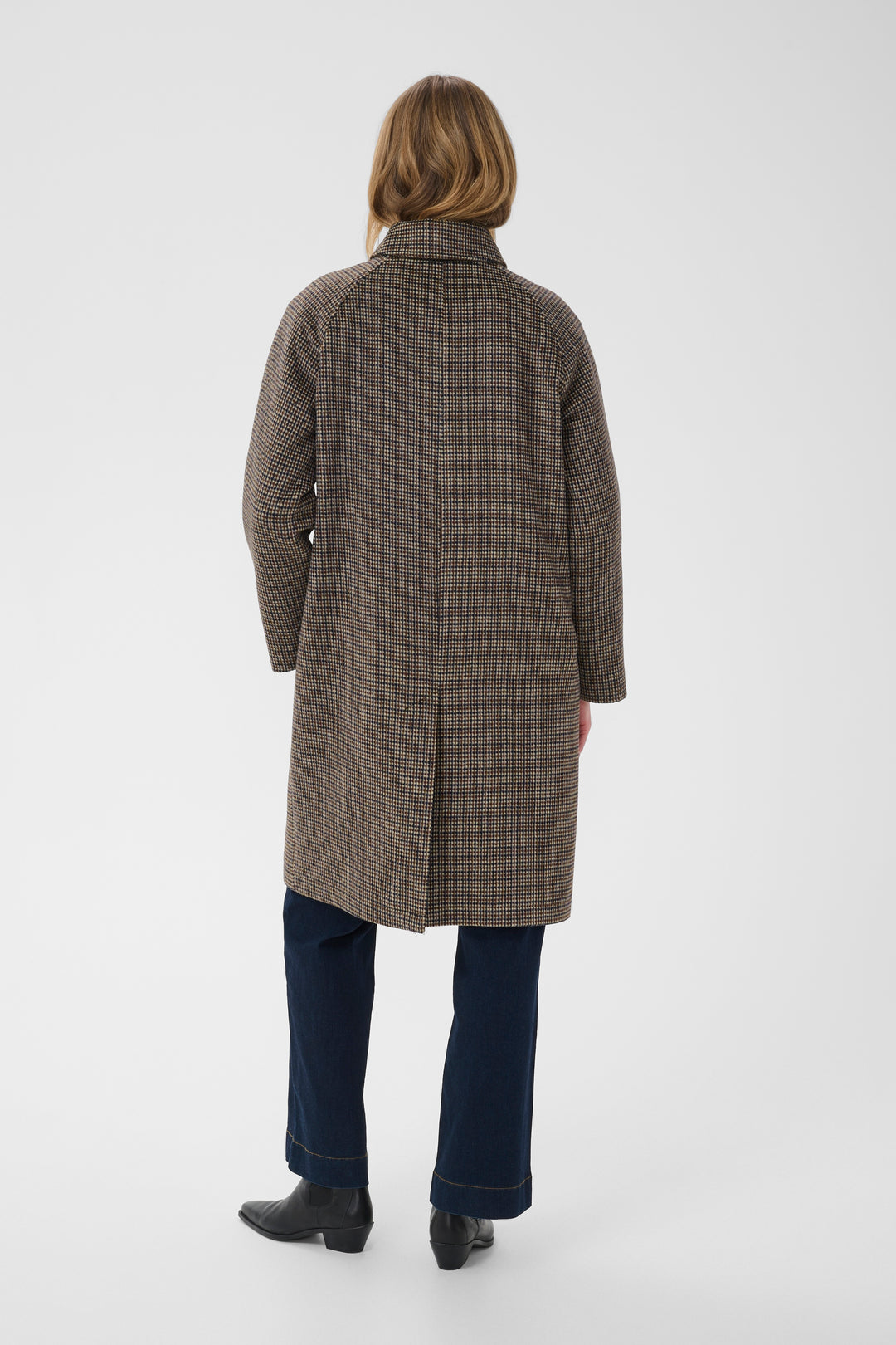 Manteau en laine recyclée Catherin - Long au motif pied-de-poule