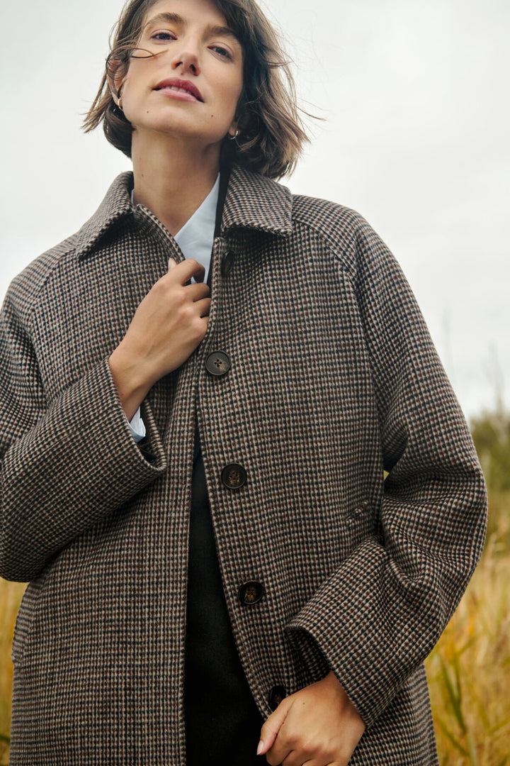 Manteau en laine recyclée Catherin - Long au motif pied-de-poule