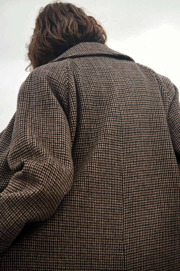 Manteau en laine recyclée Catherin - Long au motif pied-de-poule