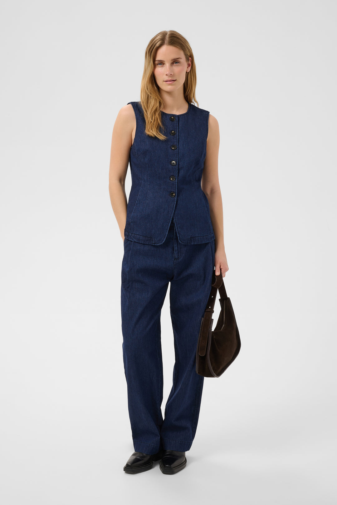 Pantalon en denim de coton Colleena - Coupe ample et taille haute
