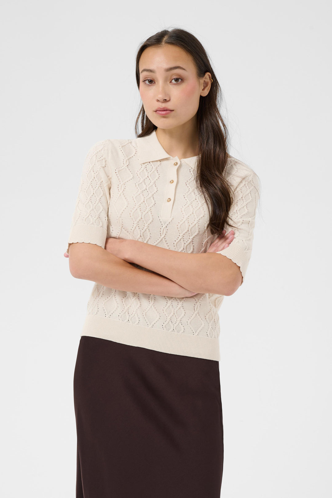 Pull en coton biologique Cinia - Tricot léger à encolure ronde classique