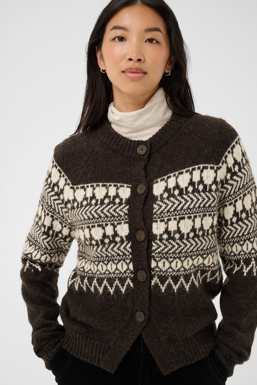 Cardigan en coton biologique mélangé Charmaine - En maille fine à motifs