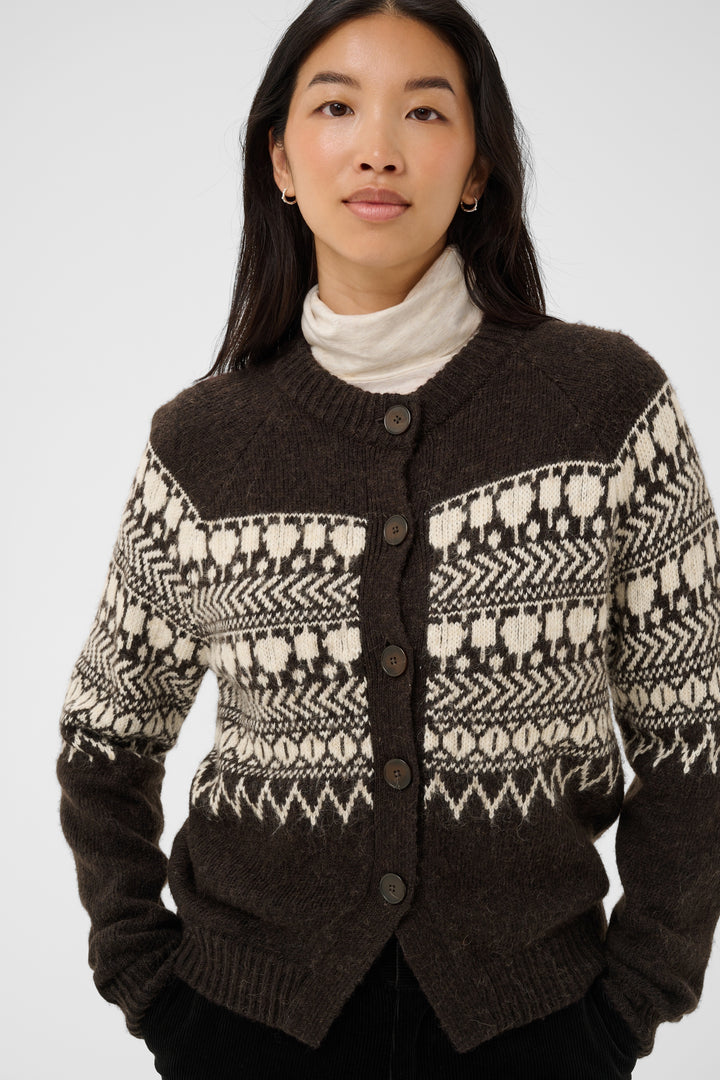 Cardigan en coton biologique mélangé Charmaine - En maille fine à motifs