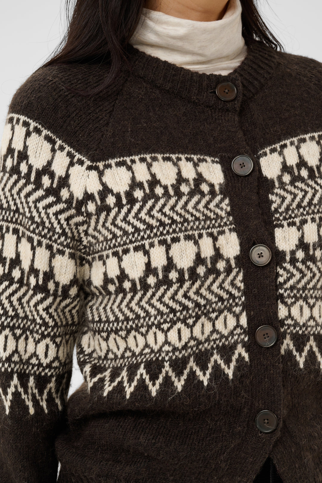 Cardigan en coton biologique mélangé Charmaine - En maille fine à motifs