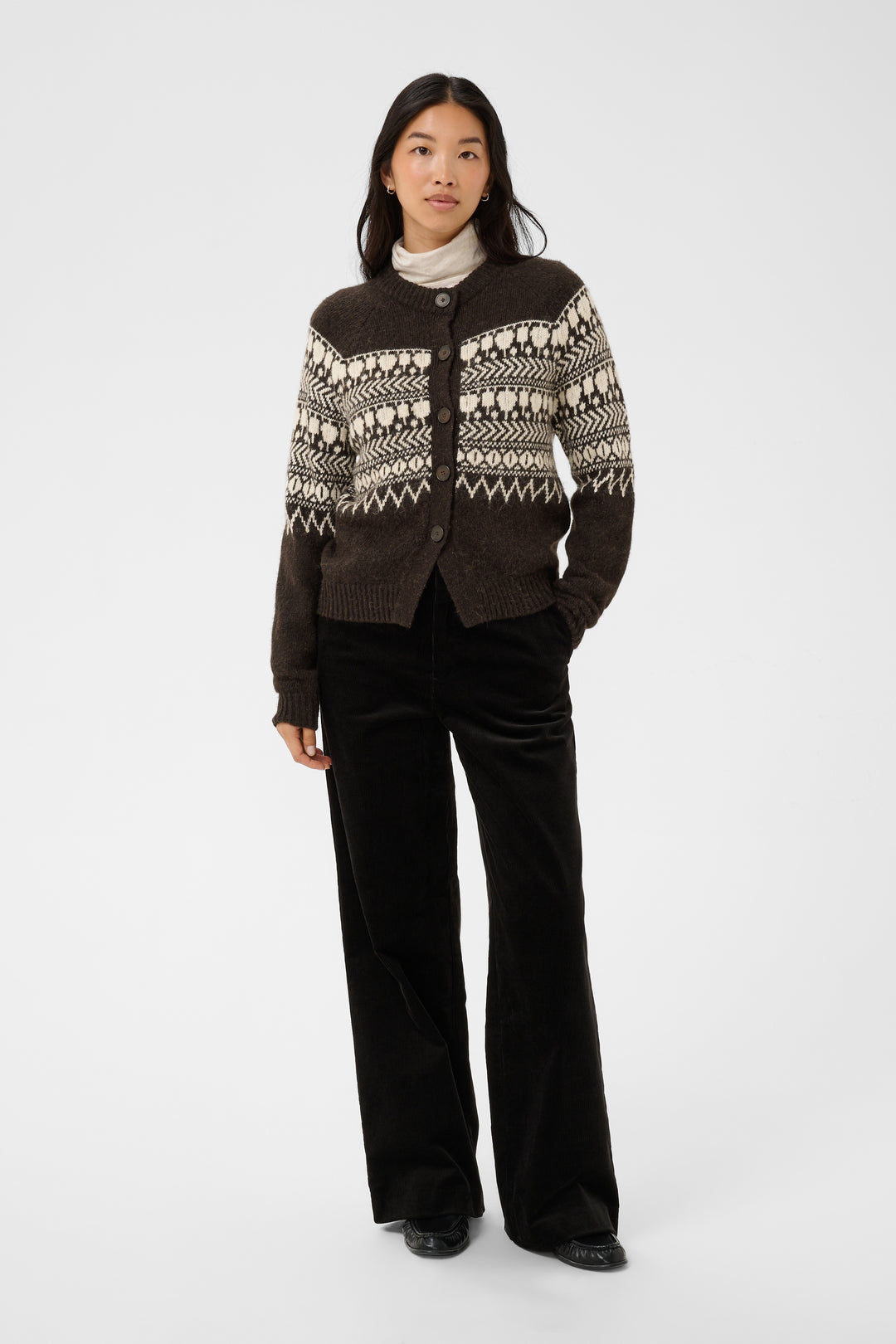 Cardigan en coton biologique mélangé Charmaine - En maille fine à motifs