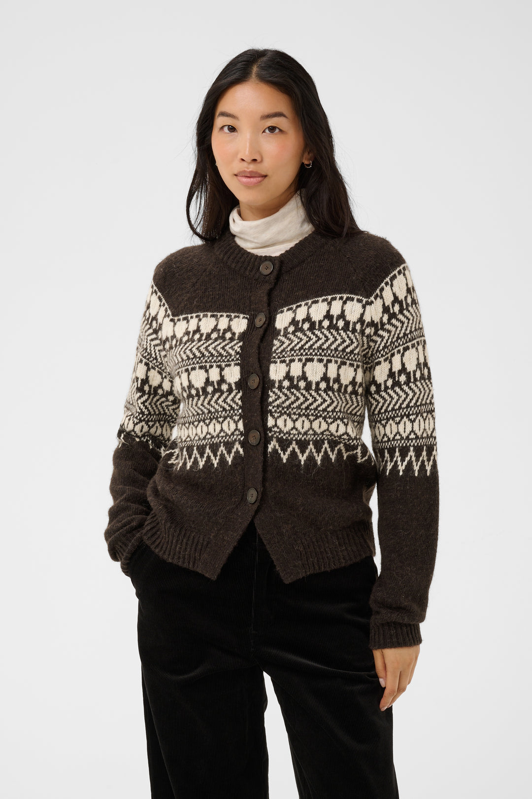 Cardigan en coton biologique mélangé Charmaine - En maille fine à motifs