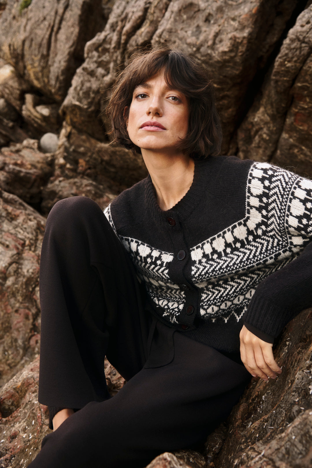 Cardigan en coton biologique mélangé Charmaine - En maille fine à motifs