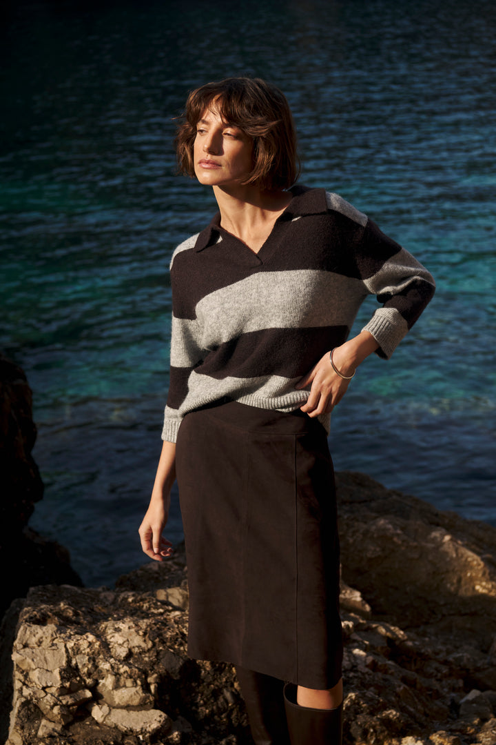 Pull en coton biologique mélangé Charlott - À col en V et polo