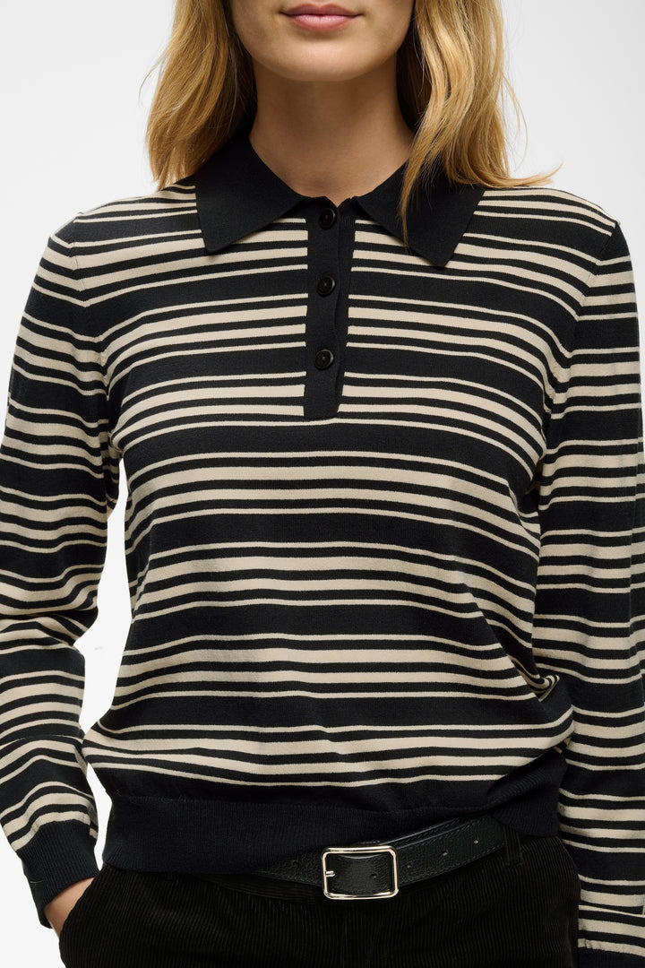 Pull en viscose Ecovero mélangée Channan - À rayures texturées et col rond