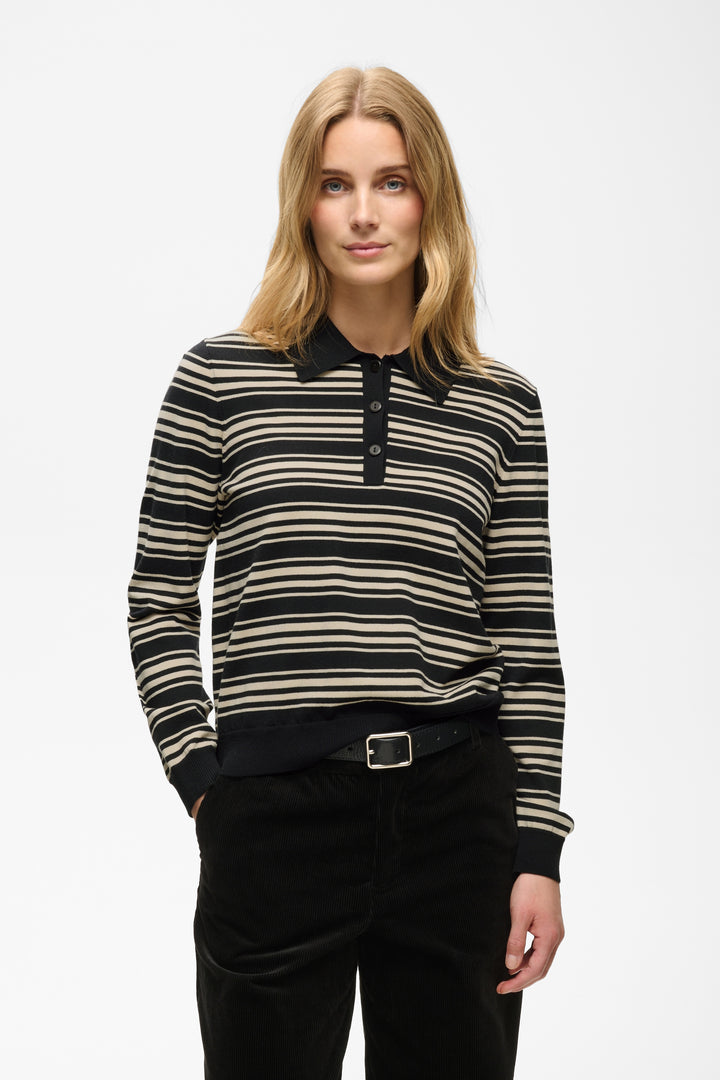 Pull en viscose Ecovero mélangée Channan - À rayures texturées et col rond