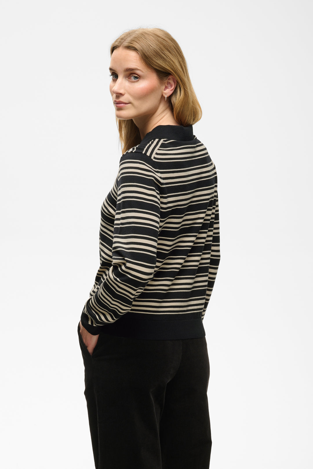 Pull en viscose Ecovero mélangée Channan - À rayures texturées et col rond