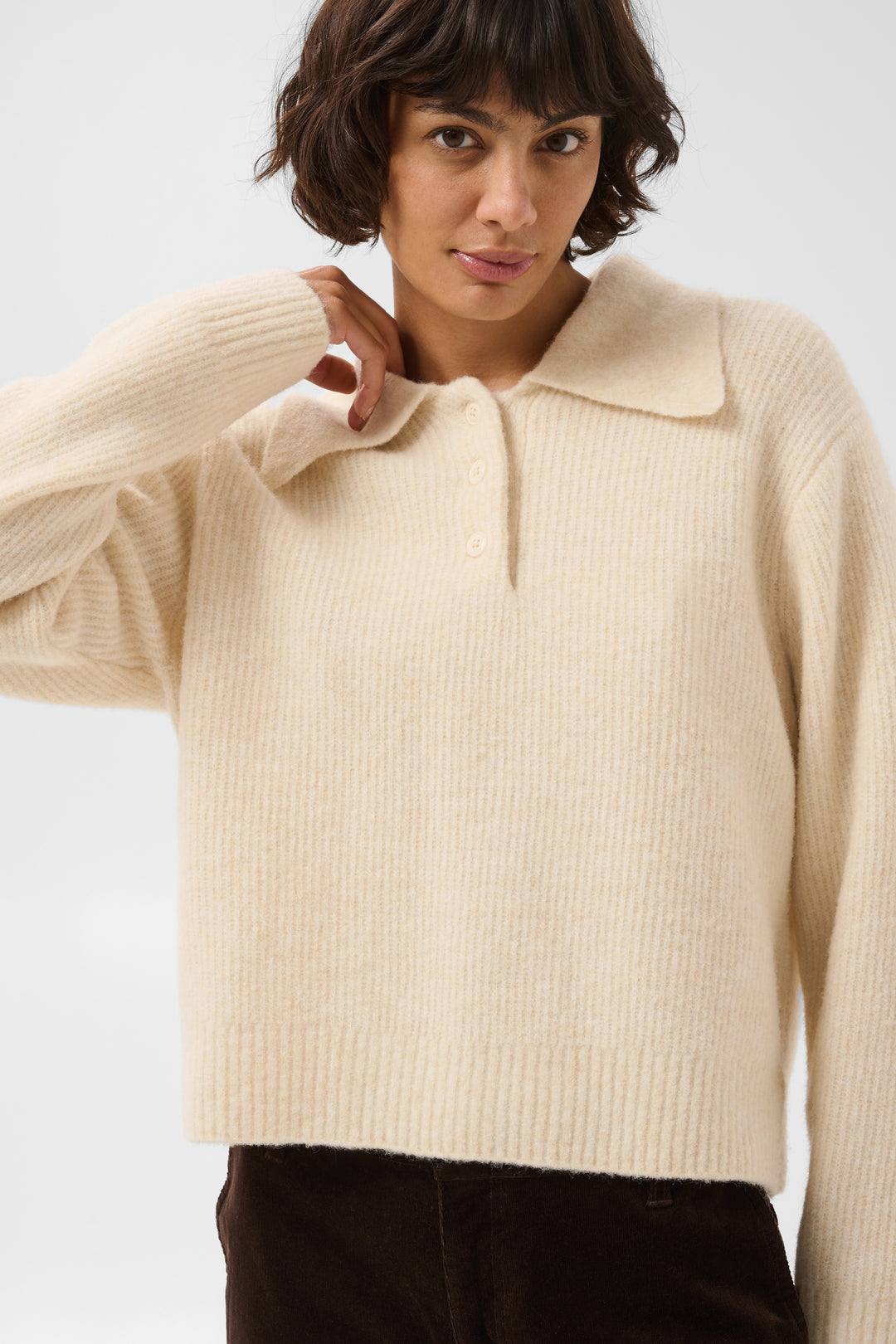 Pull en laine et alpaga mélangés Carilina - À col polo boutonné