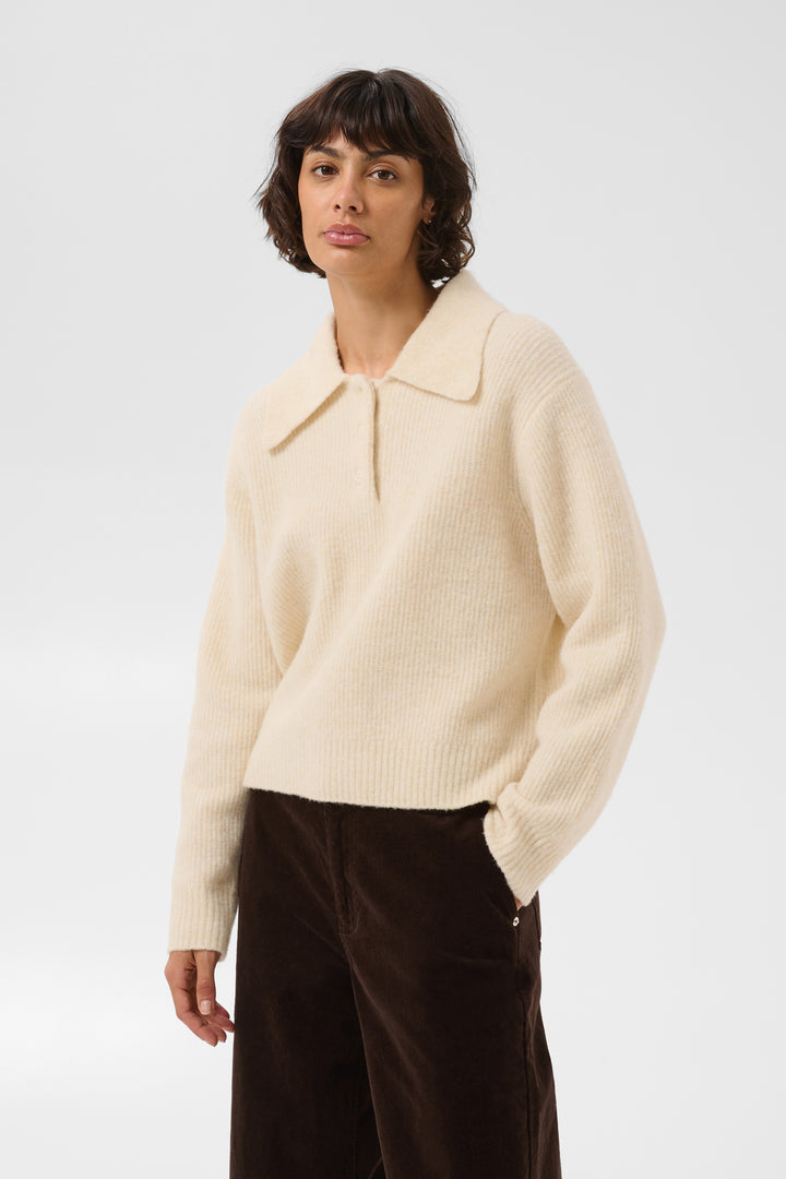 Pull en laine et alpaga mélangés Carilina - À col polo boutonné