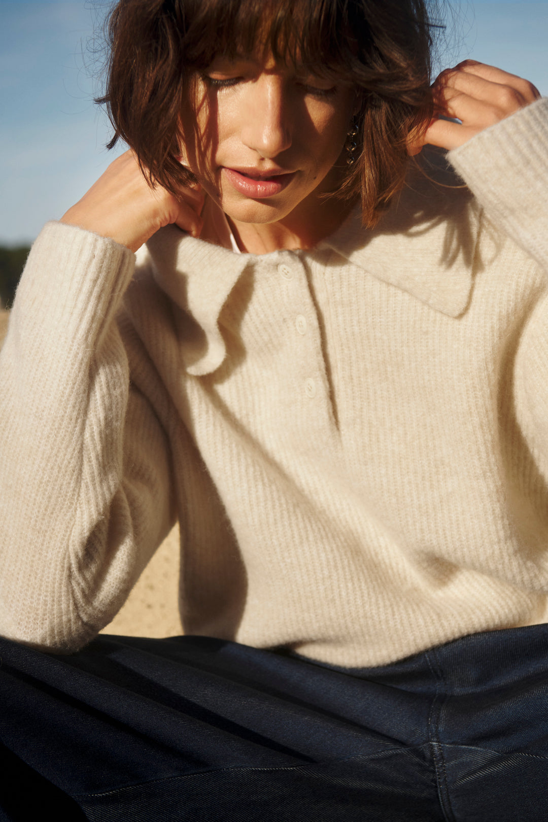 Pull en laine et alpaga mélangés Carilina - À col polo boutonné