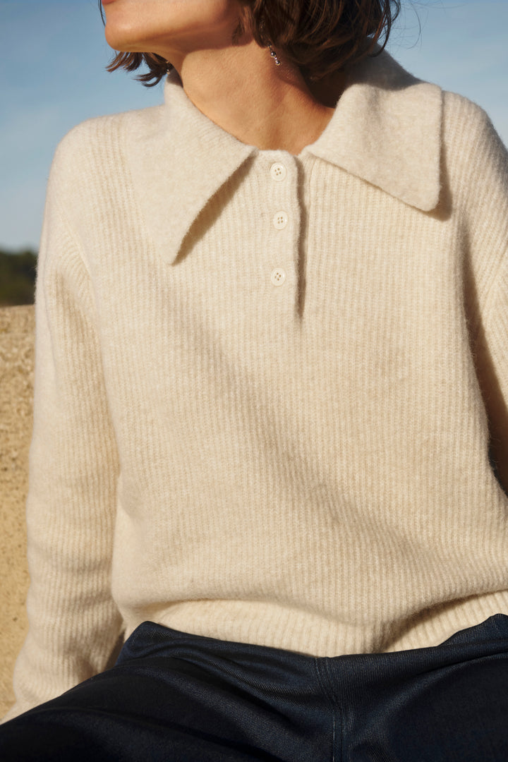 Pull en laine et alpaga mélangés Carilina - À col polo boutonné