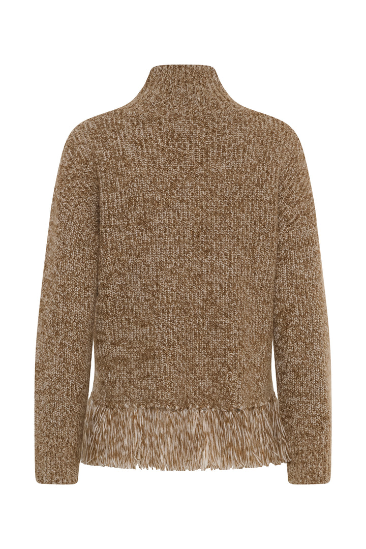 Chandail en tricot chiné Cimina - Avec col montant et bordure originale à franges