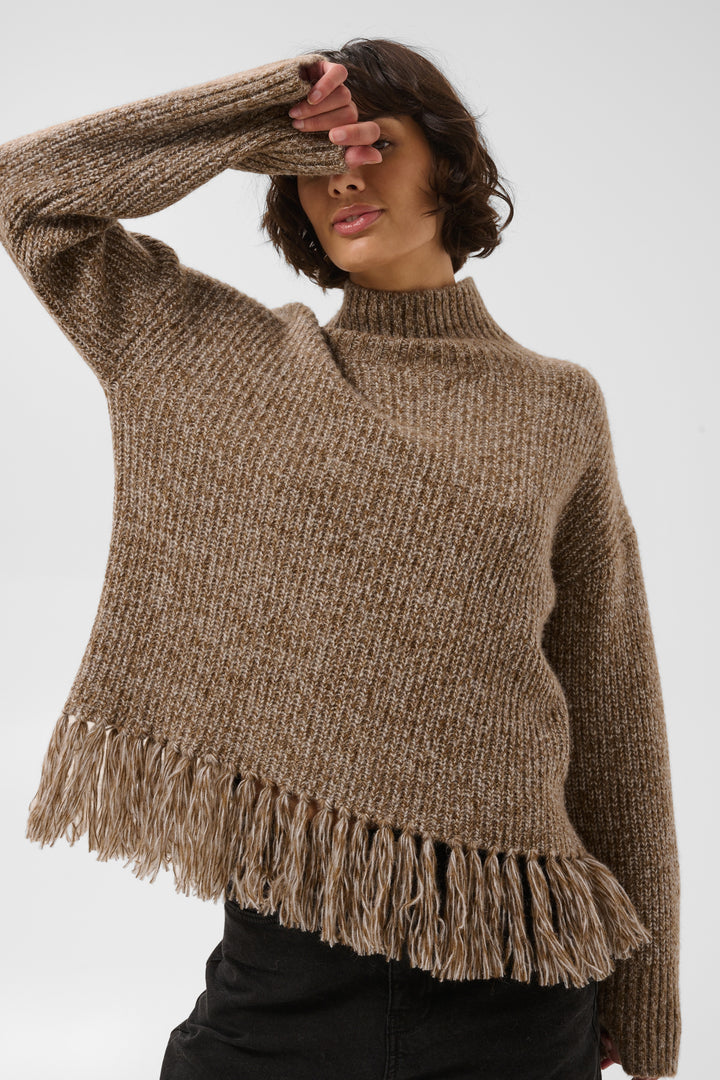 Chandail en tricot chiné Cimina - Avec col montant et bordure originale à franges