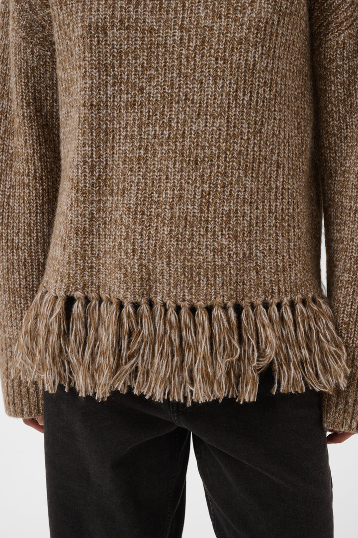 Chandail en tricot chiné Cimina - Avec col montant et bordure originale à franges