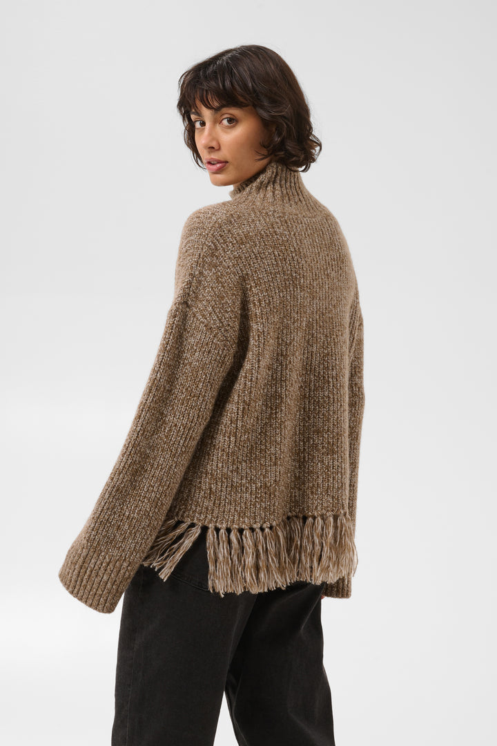 Chandail en tricot chiné Cimina - Avec col montant et bordure originale à franges