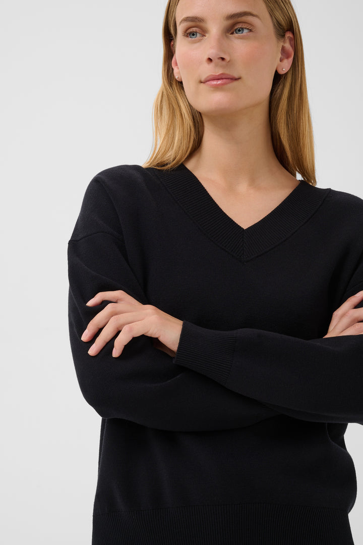 Chandail en maille fine avec décolleté en V Chantally - Coupe moderne décontractée**