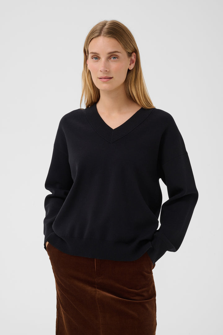Chandail en maille fine avec décolleté en V Chantally - Coupe moderne décontractée**
