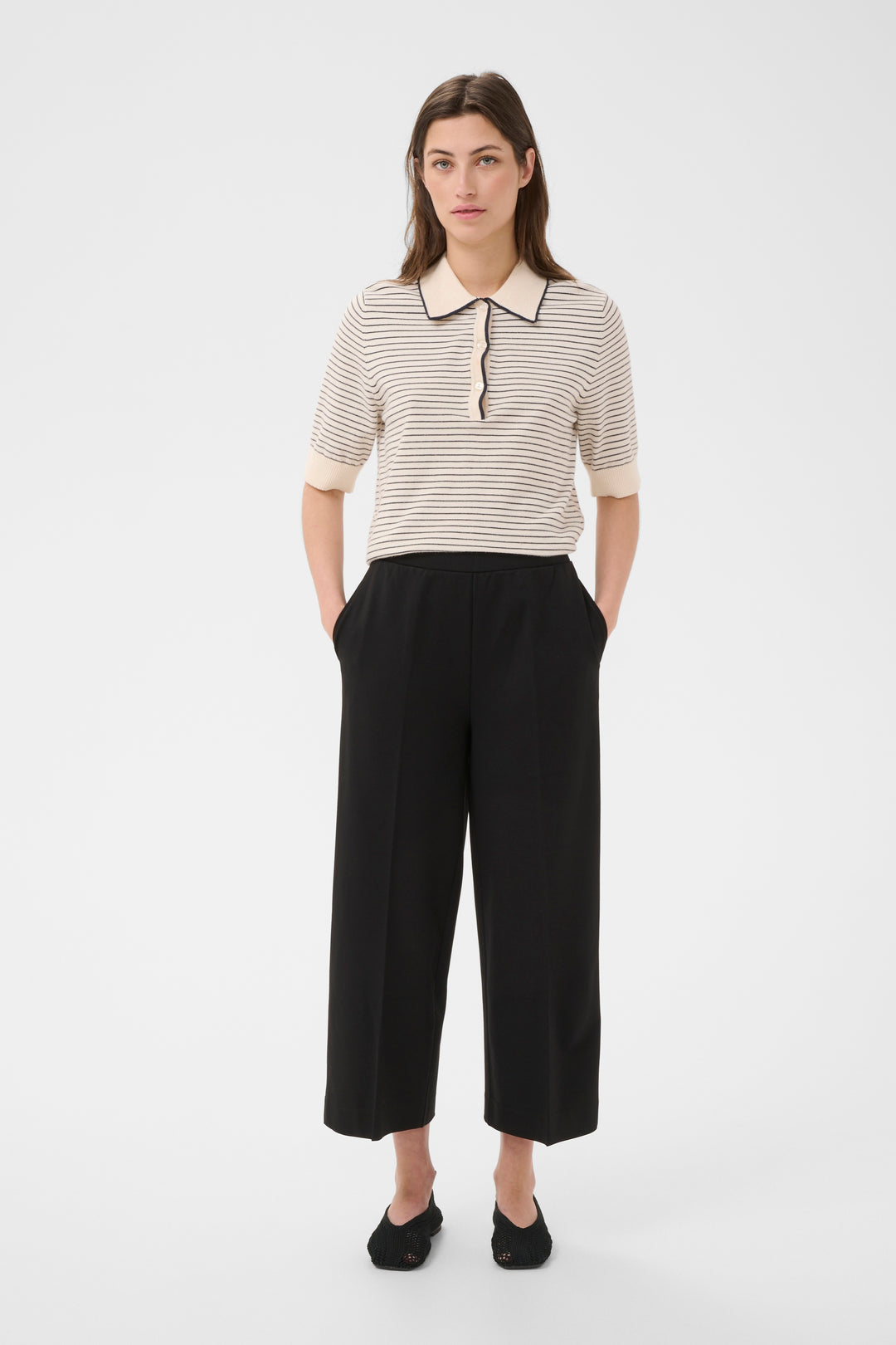 Pantalon écourté à jambe large Conchita -  En tricot extensible et taille élastique