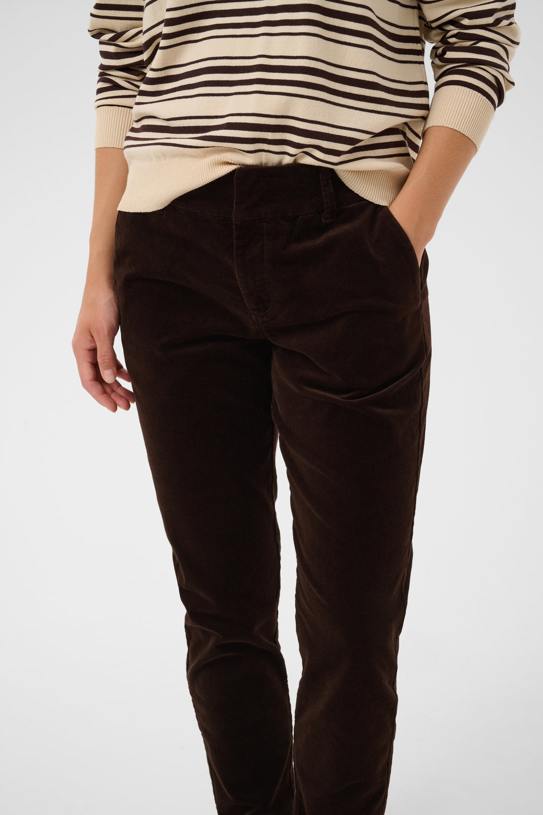 Pantalon en velours côtelé extensible Soffysa - À coupe droite et longueur cheville
