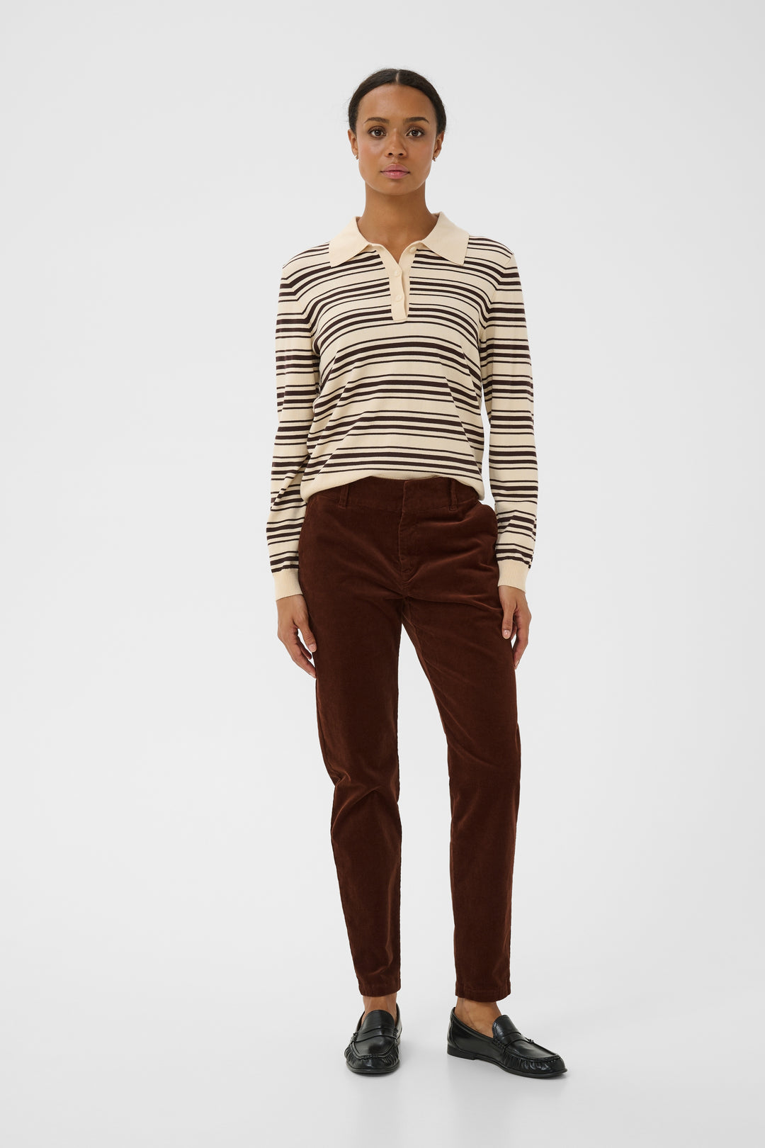 Pantalon en velours côtelé extensible Soffysa - À coupe droite et longueur cheville