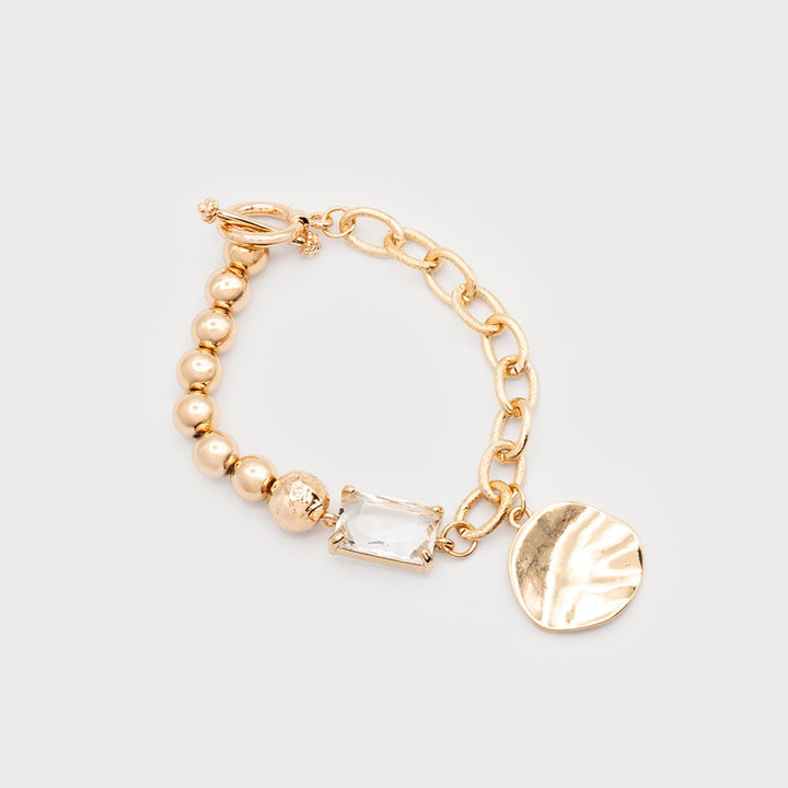 Bracelet avec cristal et médaille métallique - Enfilage rapide