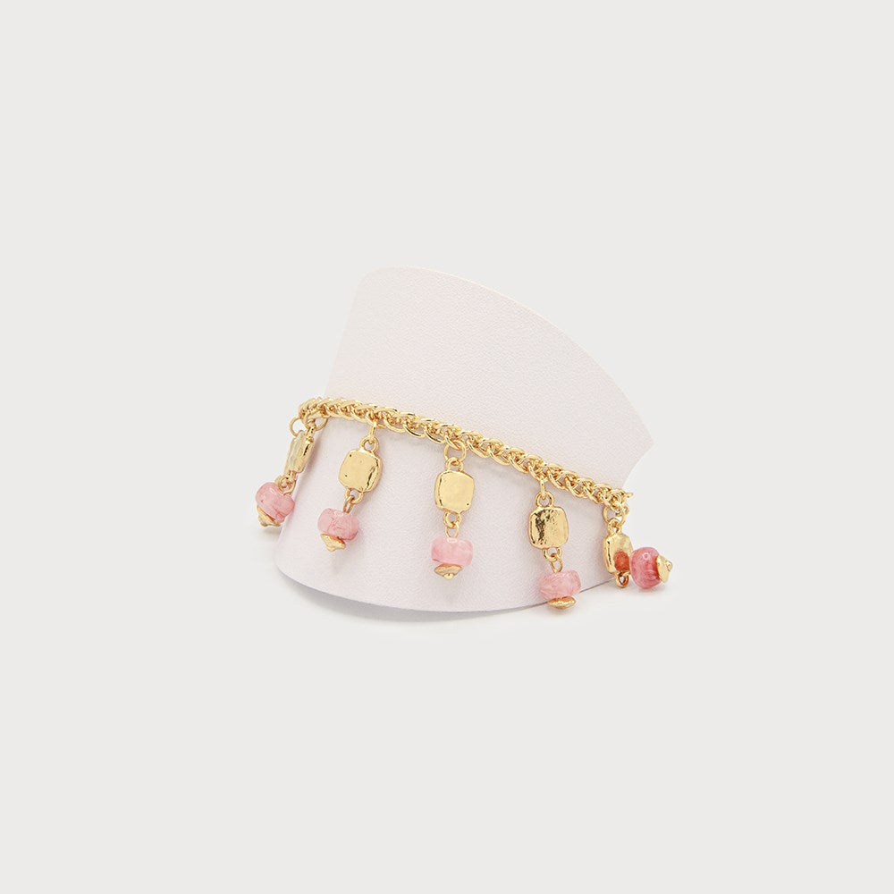 Bracelet chaîne tressée - Pendentifs de pierres naturelles