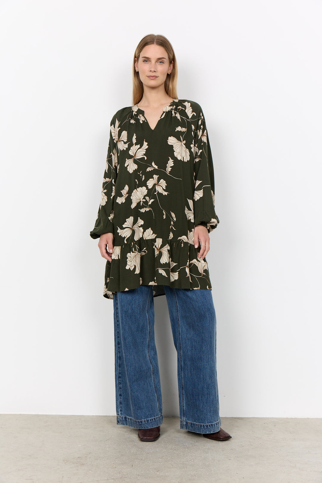 Robe-tunique à motif floral Hamida - Une pièce écoresponsable