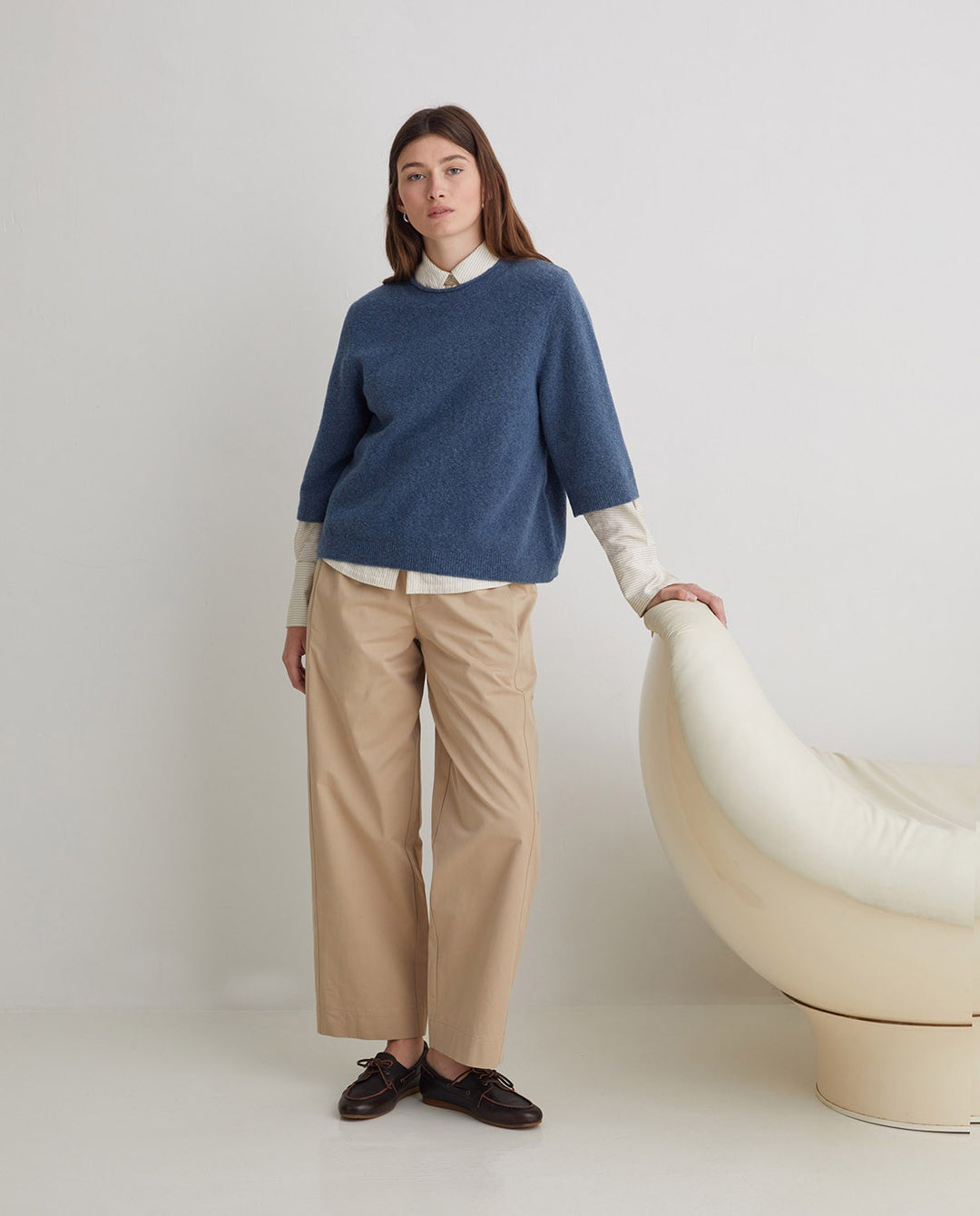 Pull manches 3/4 bleu océan