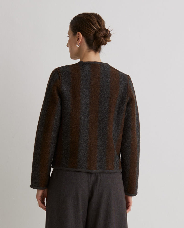 Manteau court en mélange de laine bouillie à rayures