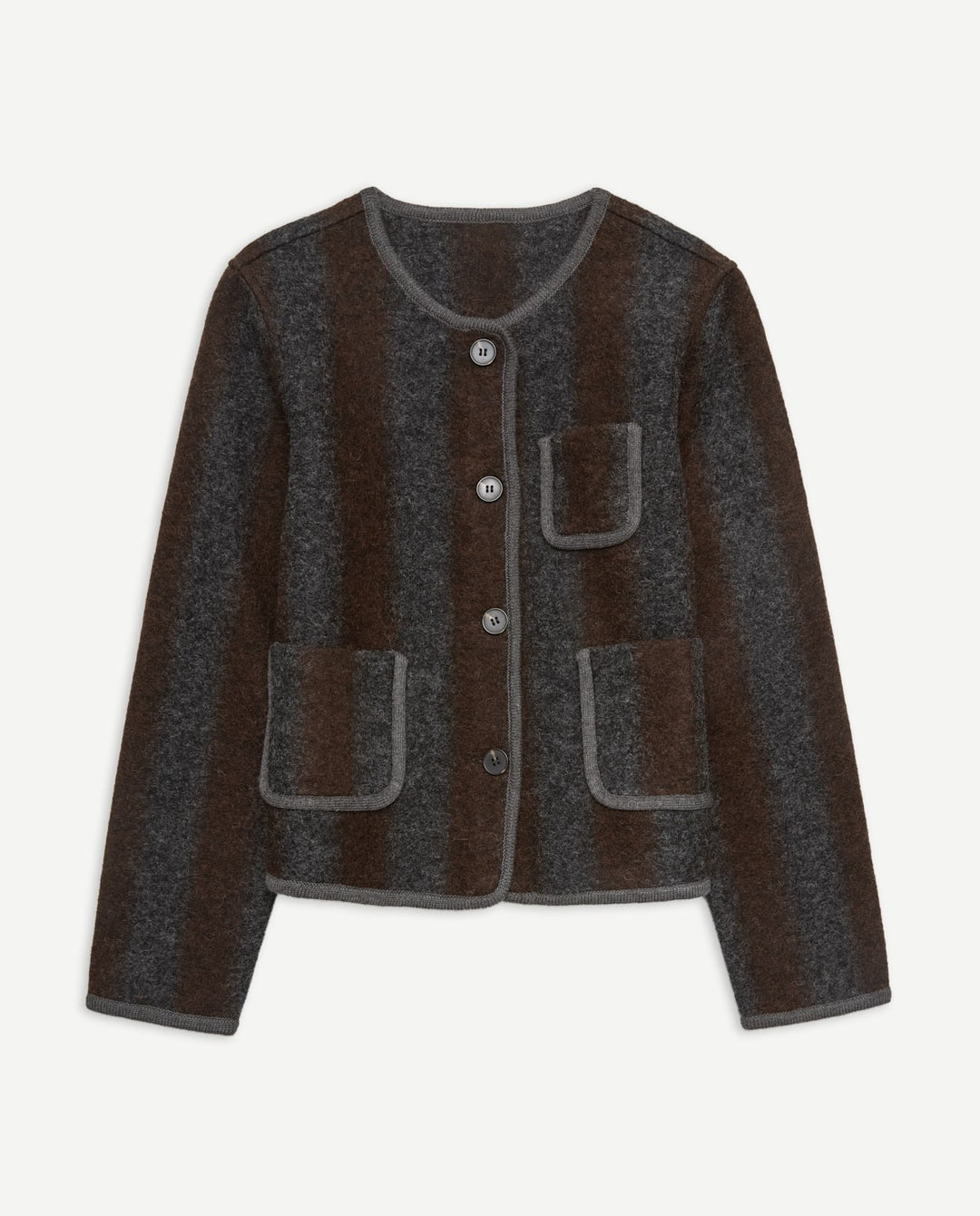 Manteau court en mélange de laine bouillie à rayures