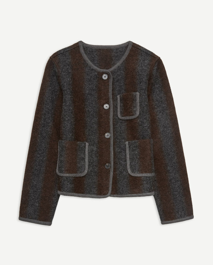 Manteau court en mélange de laine bouillie à rayures