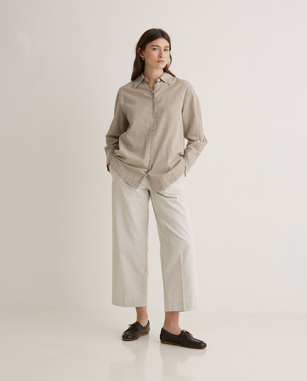 Chemise ample à rayures taupes