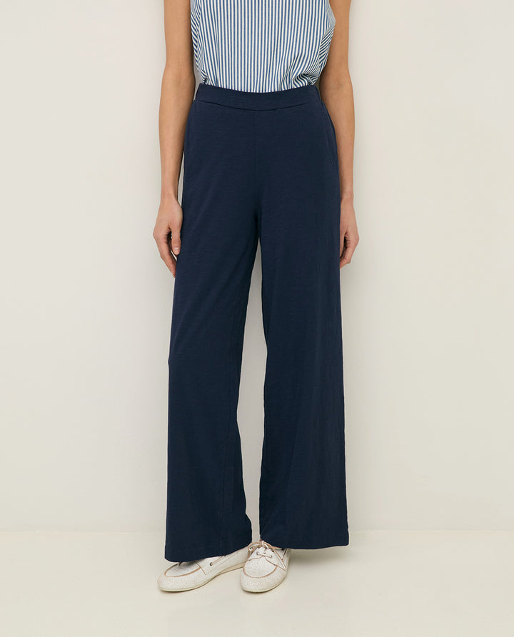 Pantalon en coton - Un modèle à jambe large et taille élastique