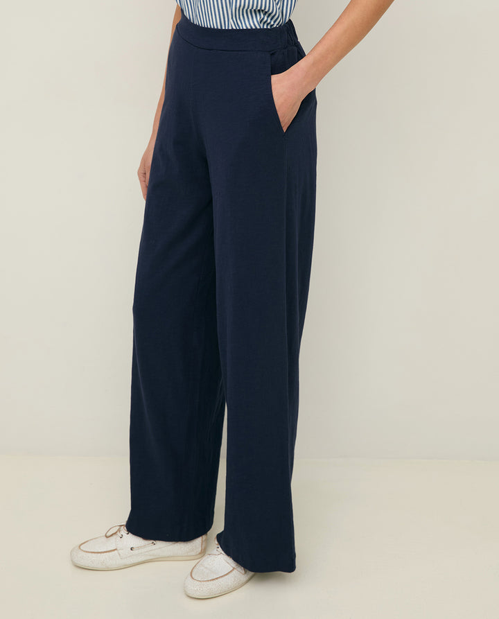Pantalon en coton - Un modèle à jambe large et taille élastique